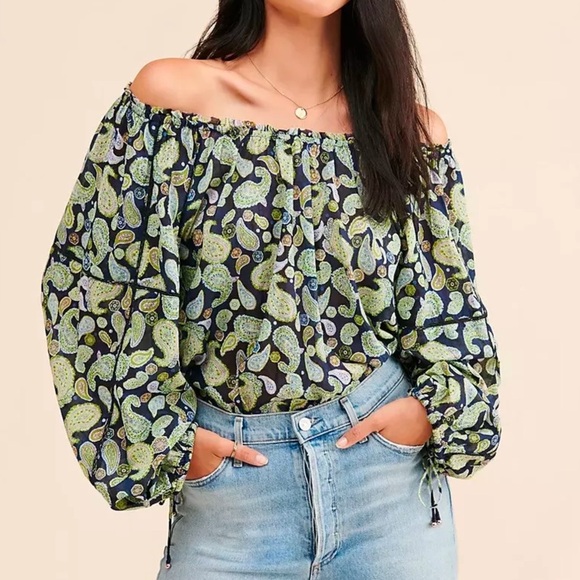 Free People Intimately Free Sz M Paisley Sundown Balloon Sleeves Body Suit - Picture 1 of 6